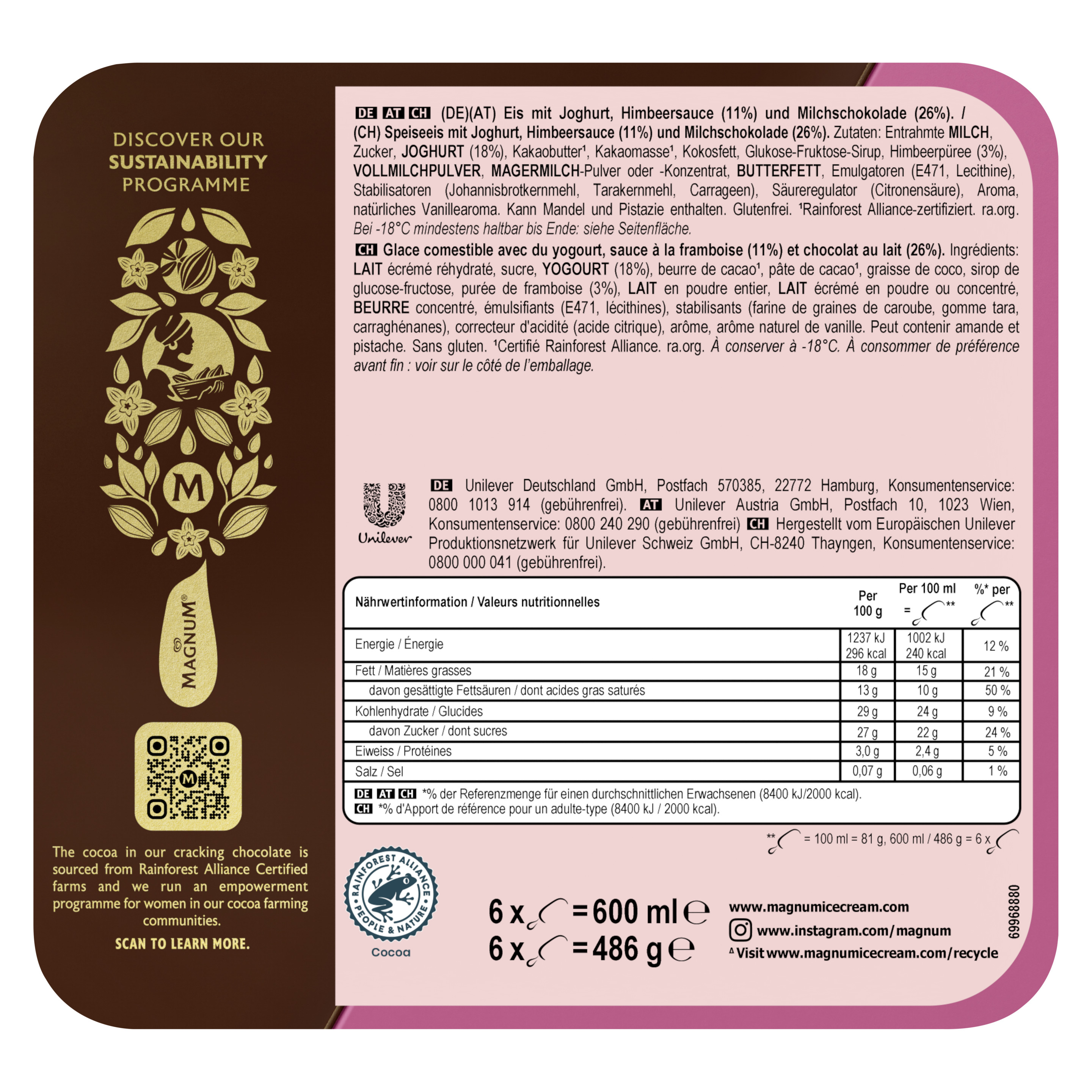 Magnum Yoghurt & Raspberry 6 MP 600 ml